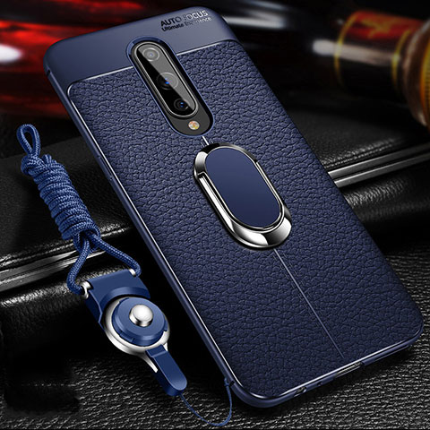 Funda Silicona Goma de Cuero Carcasa con Magnetico Anillo de dedo Soporte T01 para OnePlus 8 Azul