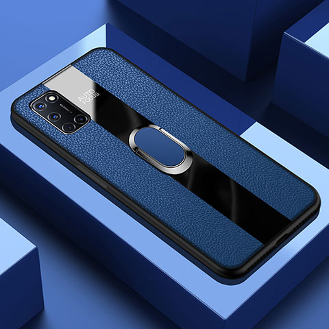 Funda Silicona Goma de Cuero Carcasa con Magnetico Anillo de dedo Soporte T01 para Oppo A92 Azul