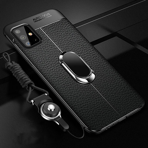 Funda Silicona Goma de Cuero Carcasa con Magnetico Anillo de dedo Soporte T01 para Samsung Galaxy A51 5G Negro