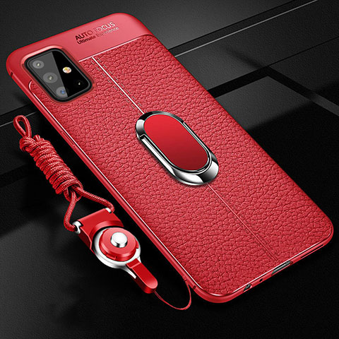 Funda Silicona Goma de Cuero Carcasa con Magnetico Anillo de dedo Soporte T01 para Samsung Galaxy A51 5G Rojo