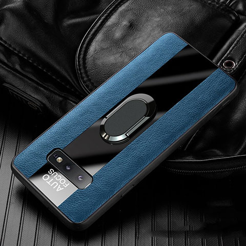 Funda Silicona Goma de Cuero Carcasa con Magnetico Anillo de dedo Soporte T01 para Samsung Galaxy S10e Azul