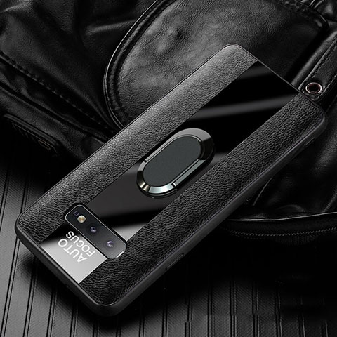 Funda Silicona Goma de Cuero Carcasa con Magnetico Anillo de dedo Soporte T01 para Samsung Galaxy S10e Negro
