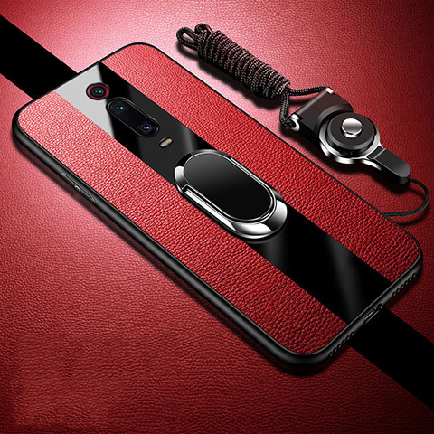Funda Silicona Goma de Cuero Carcasa con Magnetico Anillo de dedo Soporte T01 para Xiaomi Redmi K20 Pro Rojo