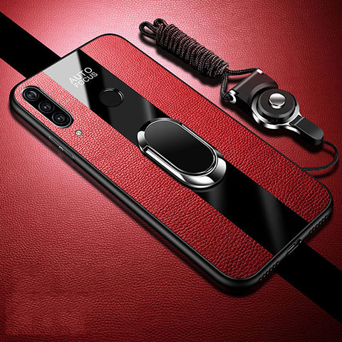 Funda Silicona Goma de Cuero Carcasa con Magnetico Anillo de dedo Soporte T02 para Huawei Honor 20E Rojo