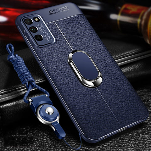 Funda Silicona Goma de Cuero Carcasa con Magnetico Anillo de dedo Soporte T02 para Huawei Honor 30 Lite 5G Azul