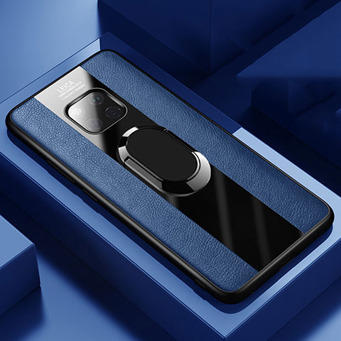 Funda Silicona Goma de Cuero Carcasa con Magnetico Anillo de dedo Soporte T02 para Huawei Mate 20 Pro Azul