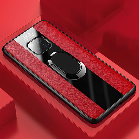 Funda Silicona Goma de Cuero Carcasa con Magnetico Anillo de dedo Soporte T02 para Huawei Mate 20 Pro Rojo