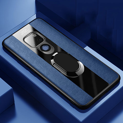 Funda Silicona Goma de Cuero Carcasa con Magnetico Anillo de dedo Soporte T02 para Huawei Mate 20 X 5G Azul