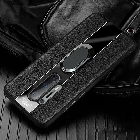 Funda Silicona Goma de Cuero Carcasa con Magnetico Anillo de dedo Soporte T02 para OnePlus 8 Pro Negro