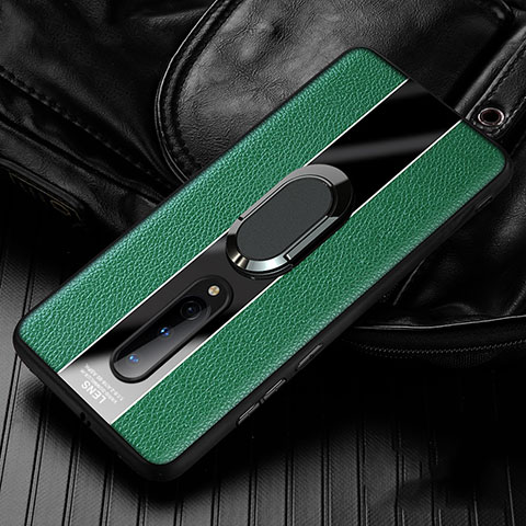 Funda Silicona Goma de Cuero Carcasa con Magnetico Anillo de dedo Soporte T02 para OnePlus 8 Verde