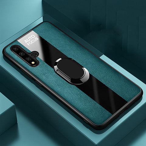 Funda Silicona Goma de Cuero Carcasa con Magnetico Anillo de dedo Soporte T03 para Huawei Honor 20 Verde