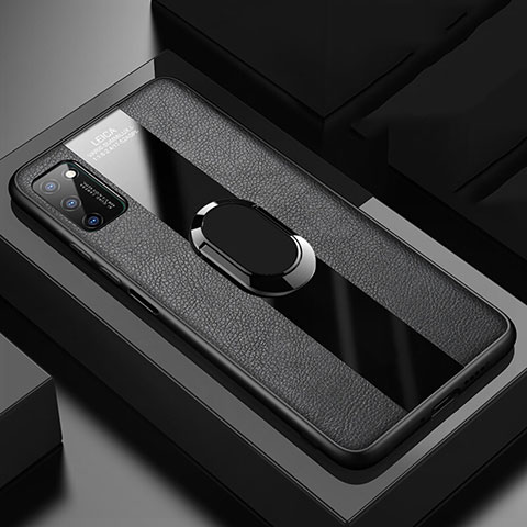 Funda Silicona Goma de Cuero Carcasa con Magnetico Anillo de dedo Soporte T03 para Huawei Honor View 30 Pro 5G Negro