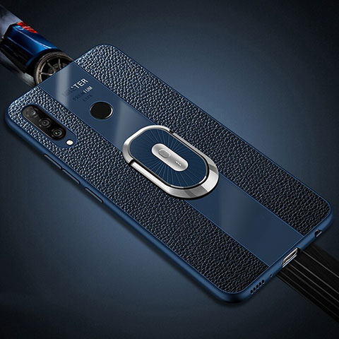 Funda Silicona Goma de Cuero Carcasa con Magnetico Anillo de dedo Soporte T03 para Huawei P30 Lite Azul