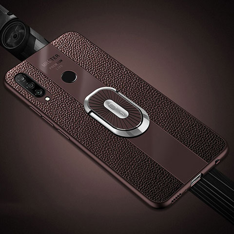 Funda Silicona Goma de Cuero Carcasa con Magnetico Anillo de dedo Soporte T03 para Huawei P30 Lite Marron