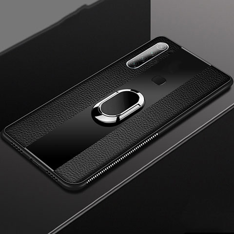 Funda Silicona Goma de Cuero Carcasa con Magnetico Anillo de dedo Soporte T03 para Xiaomi Redmi Note 8 Negro