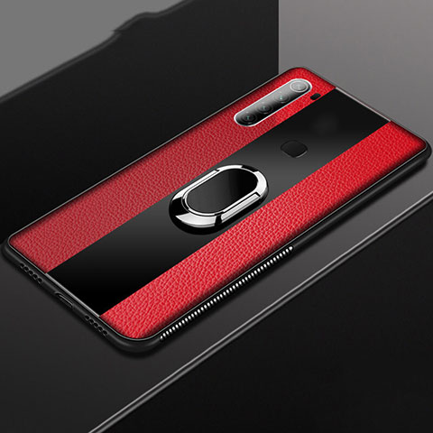 Funda Silicona Goma de Cuero Carcasa con Magnetico Anillo de dedo Soporte T03 para Xiaomi Redmi Note 8 Rojo