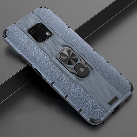 Funda Silicona Goma de Cuero Carcasa con Magnetico Anillo de dedo Soporte T04 para Huawei Mate 20 Pro Azul