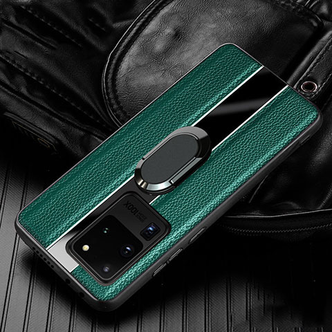 Funda Silicona Goma de Cuero Carcasa con Magnetico Anillo de dedo Soporte T04 para Samsung Galaxy S20 Ultra 5G Verde