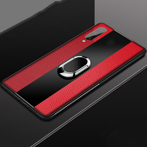 Funda Silicona Goma de Cuero Carcasa con Magnetico Anillo de dedo Soporte T04 para Xiaomi Mi A3 Rojo