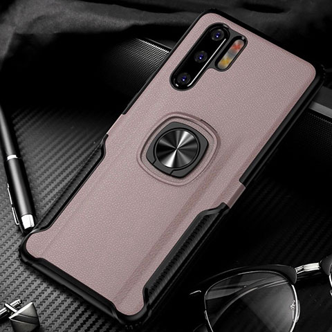 Funda Silicona Goma de Cuero Carcasa con Magnetico Anillo de dedo Soporte T05 para Huawei P30 Pro New Edition Oro Rosa