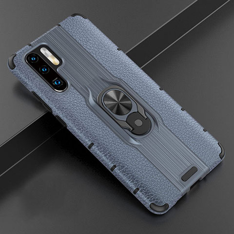 Funda Silicona Goma de Cuero Carcasa con Magnetico Anillo de dedo Soporte T06 para Huawei P30 Pro Azul