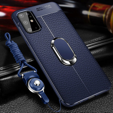 Funda Silicona Goma de Cuero Carcasa con Magnetico Anillo de dedo Soporte WL1 para Samsung Galaxy S20 Plus 5G Azul