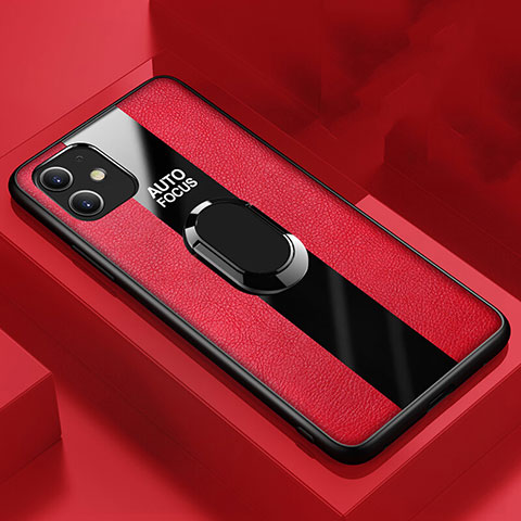 Funda Silicona Goma de Cuero Carcasa con Magnetico Anillo de dedo Soporte Z01 para Apple iPhone 11 Rojo