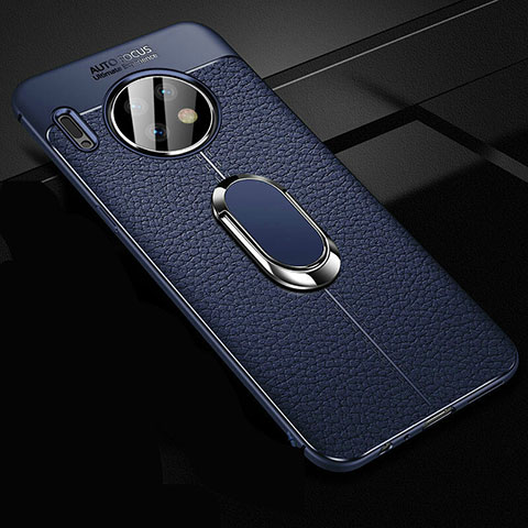 Funda Silicona Goma de Cuero Carcasa con Magnetico Anillo de dedo Soporte Z02 para Huawei Mate 30 Azul