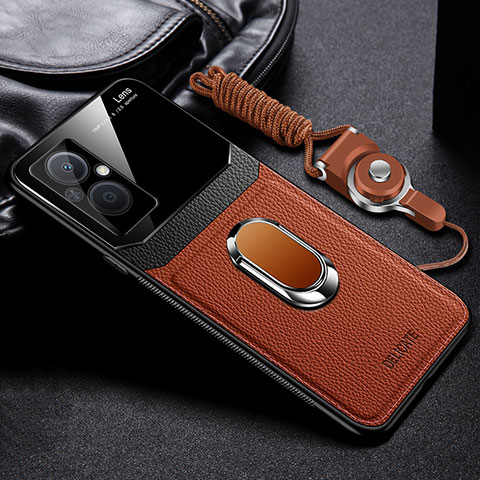 Funda Silicona Goma de Cuero Carcasa con Magnetico FL1 para Oppo Reno8 Lite 5G Marron