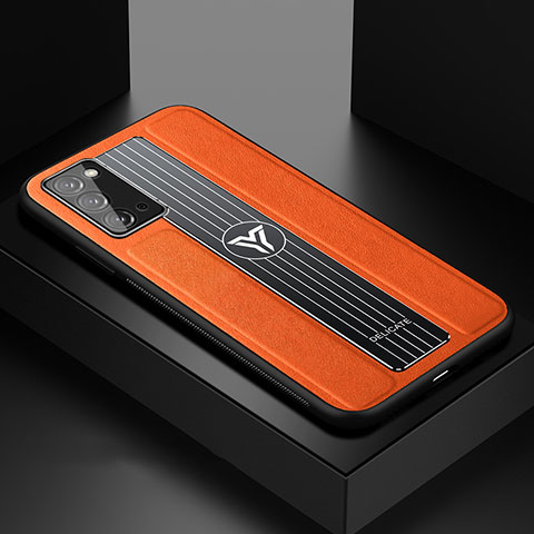 Funda Silicona Goma de Cuero Carcasa con Magnetico FL1 para Samsung Galaxy Note 20 5G Naranja