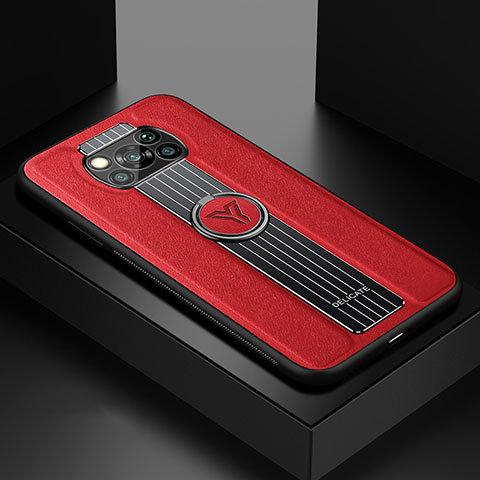 Funda Silicona Goma de Cuero Carcasa con Magnetico FL1 para Xiaomi Poco X3 NFC Rojo