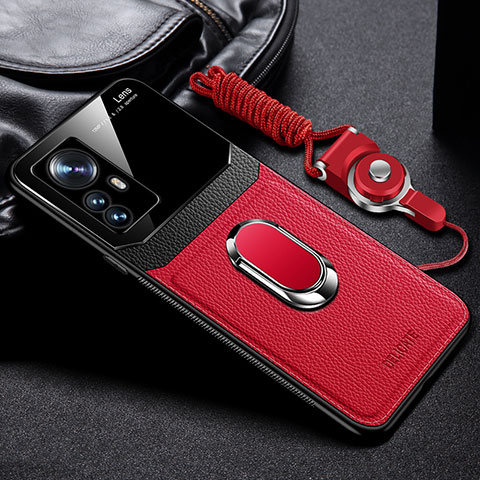 Funda Silicona Goma de Cuero Carcasa con Magnetico FL2 para Xiaomi Mi 12T Pro 5G Rojo