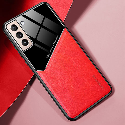 Funda Silicona Goma de Cuero Carcasa con Magnetico M01 para Samsung Galaxy S21 FE 5G Rojo