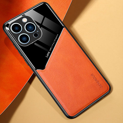 Funda Silicona Goma de Cuero Carcasa con Magnetico para Apple iPhone 15 Pro Max Naranja