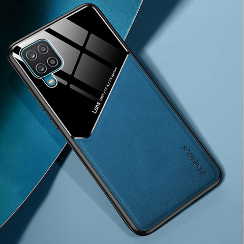 Funda Silicona Goma de Cuero Carcasa con Magnetico para Samsung Galaxy A12 Azul