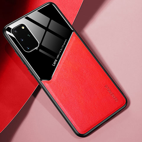 Funda Silicona Goma de Cuero Carcasa con Magnetico para Samsung Galaxy S20 Plus 5G Rojo