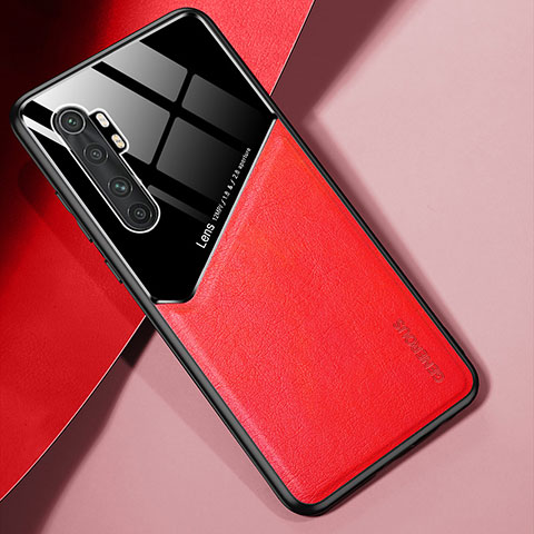 Funda Silicona Goma de Cuero Carcasa con Magnetico para Xiaomi Mi Note 10 Lite Rojo