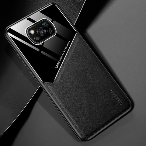 Funda Silicona Goma de Cuero Carcasa con Magnetico para Xiaomi Poco X3 NFC Negro