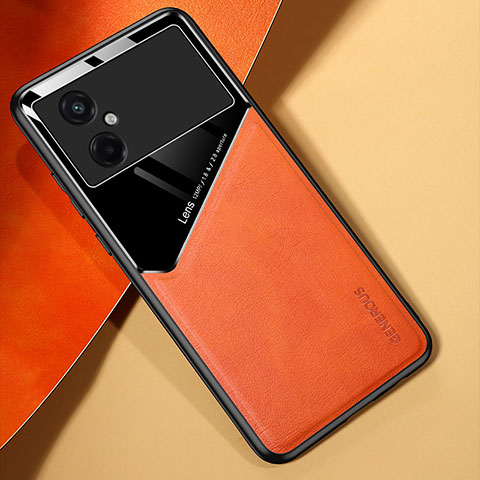 Funda Silicona Goma de Cuero Carcasa con Magnetico para Xiaomi Redmi Note 11R 5G Naranja
