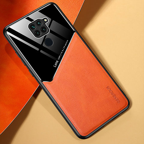 Funda Silicona Goma de Cuero Carcasa con Magnetico para Xiaomi Redmi Note 9 Naranja