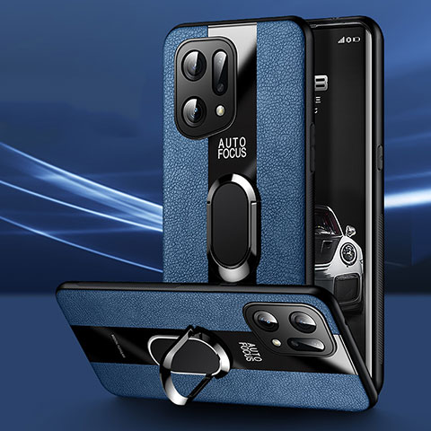 Funda Silicona Goma de Cuero Carcasa con Magnetico S01 para Oppo Find X5 5G Azul