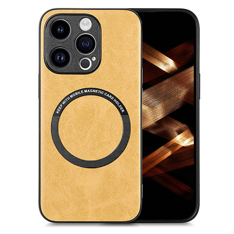 Funda Silicona Goma de Cuero Carcasa con Magnetico S02D para Apple iPhone 13 Pro Amarillo