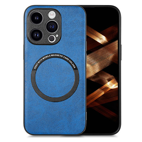 Funda Silicona Goma de Cuero Carcasa con Magnetico S02D para Apple iPhone 13 Pro Azul