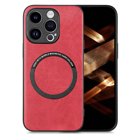 Funda Silicona Goma de Cuero Carcasa con Magnetico S02D para Apple iPhone 13 Pro Rojo