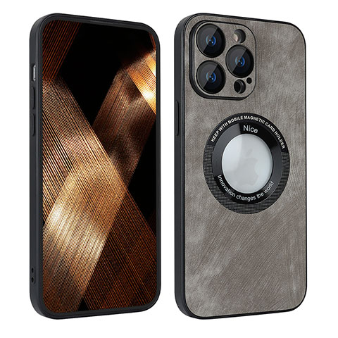 Funda Silicona Goma de Cuero Carcasa con Magnetico S07D para Apple iPhone 13 Pro Max Gris Oscuro