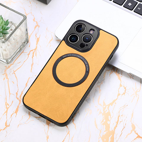 Funda Silicona Goma de Cuero Carcasa con Magnetico S11D para Apple iPhone 13 Pro Amarillo