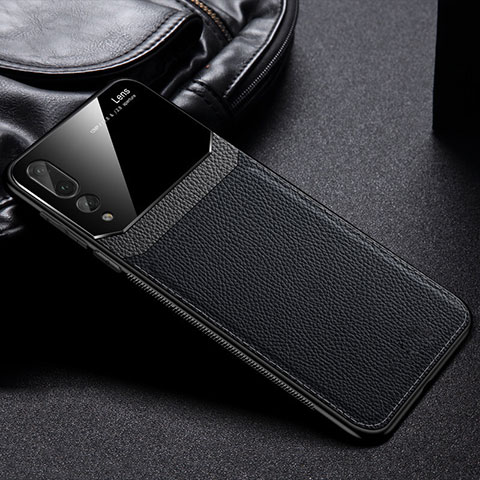 Funda Silicona Goma de Cuero Carcasa H01 para Huawei P20 Pro Negro