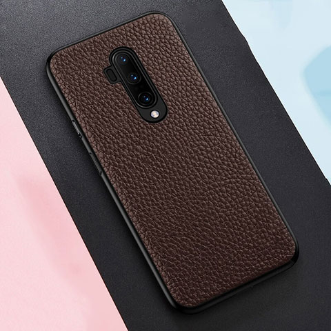 Funda Silicona Goma de Cuero Carcasa H01 para OnePlus 7T Pro Marron