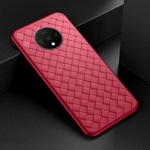 Funda Silicona Goma de Cuero Carcasa H01 para OnePlus 7T Rojo