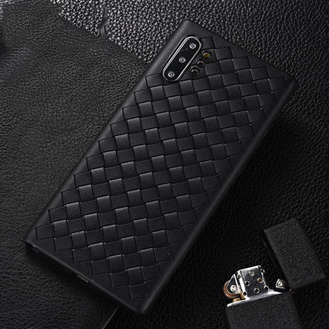 Funda Silicona Goma de Cuero Carcasa H01 para Samsung Galaxy Note 10 Plus 5G Negro